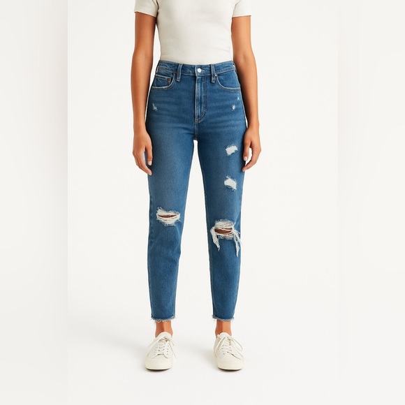 Abercrombie & Fitch High Rise Mom Jeans Women’s 23 Distressed Blue Denim - Picture 1 of 16